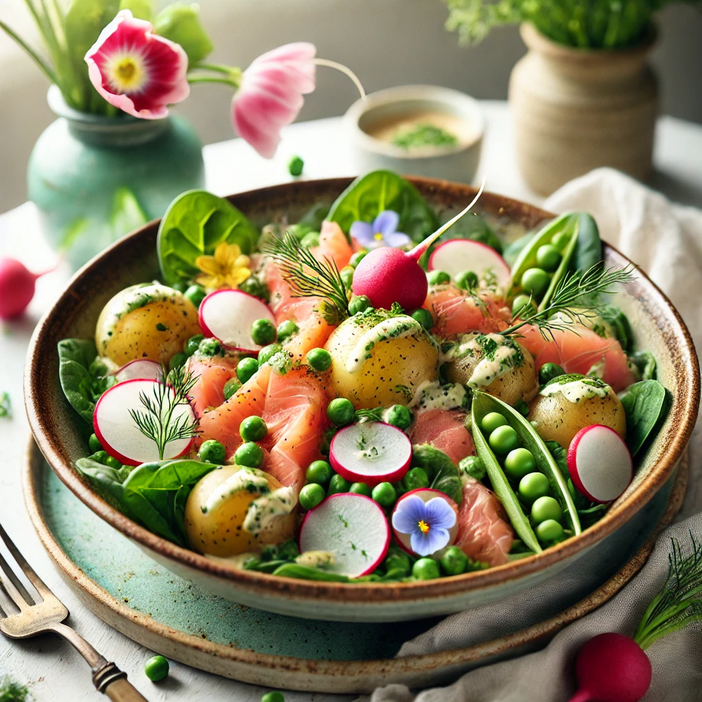 Dansk Sommersalat med Nye Kartofler, Radiser og Røget Laks