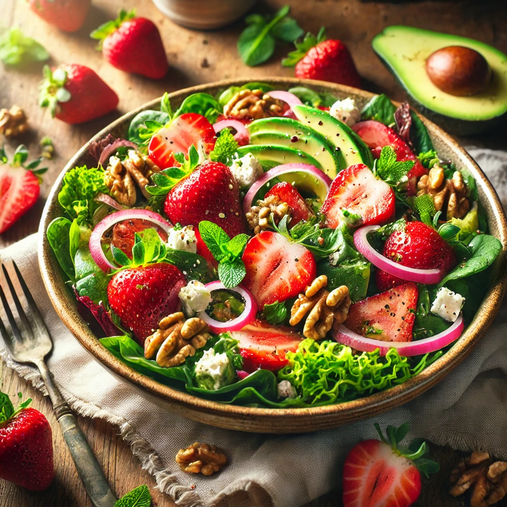 Frisk Sommersalat med Jordbær, Feta og Valnødder