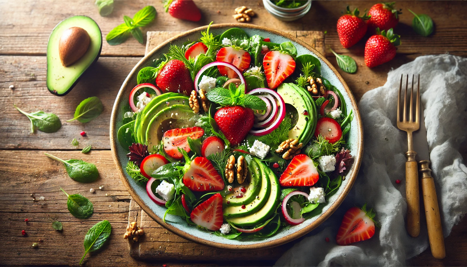 Frisk Sommersalat med Jordbær, Feta og Valnødder