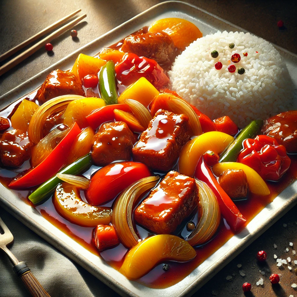 Kinesisk Svinemørbrad i Søde og Sursøde Grøntsager