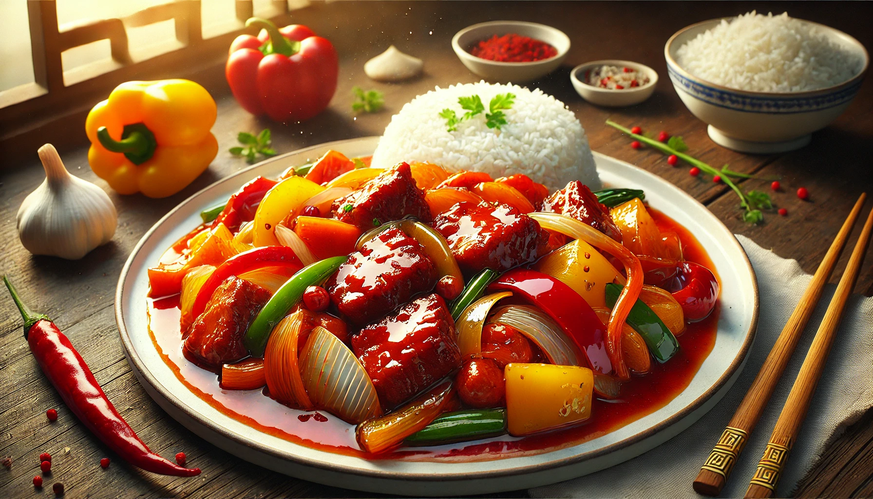 Kinesisk Svinemørbrad i Søde og Sursøde Grøntsager